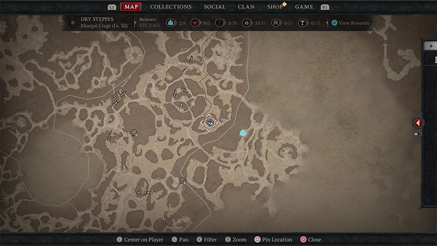 A map showing where to Find Lyruk In Diablo 4