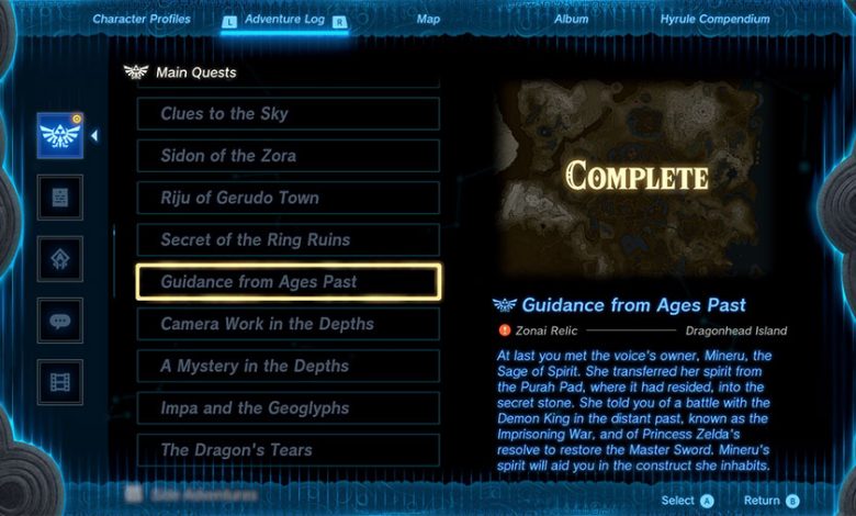 Guidance From Ages Past Guide In Zelda Tears Of The Kingdom